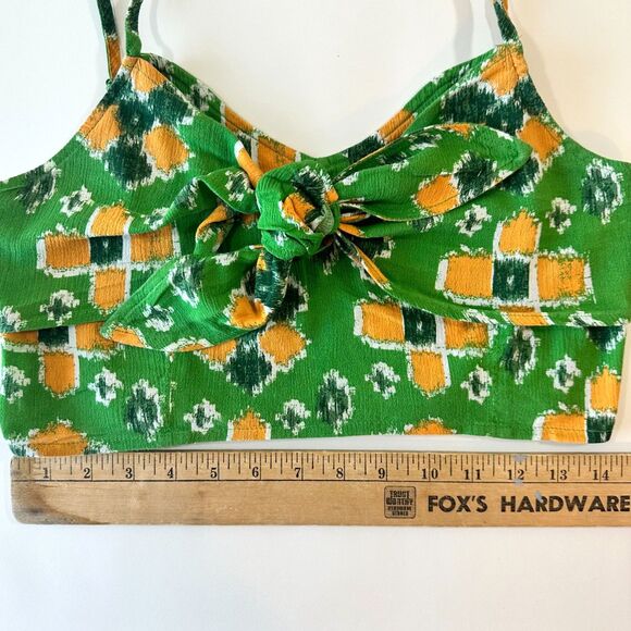 Aerie Women's Tie Front Crop Top Green/Yellow M - Picture 5 of 6